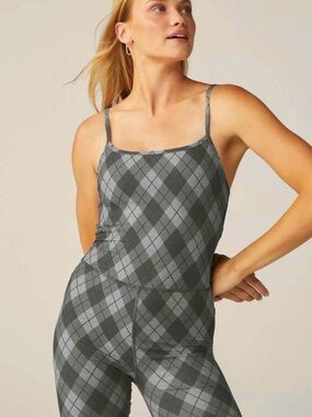 Beyond Yoga Gray Argyle plaid Stretch Cami one piece